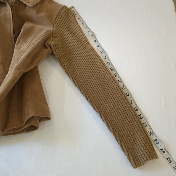 A.M.I. leather jacket with knit sleeves brown jacket, size PM - Picture 7 of 10